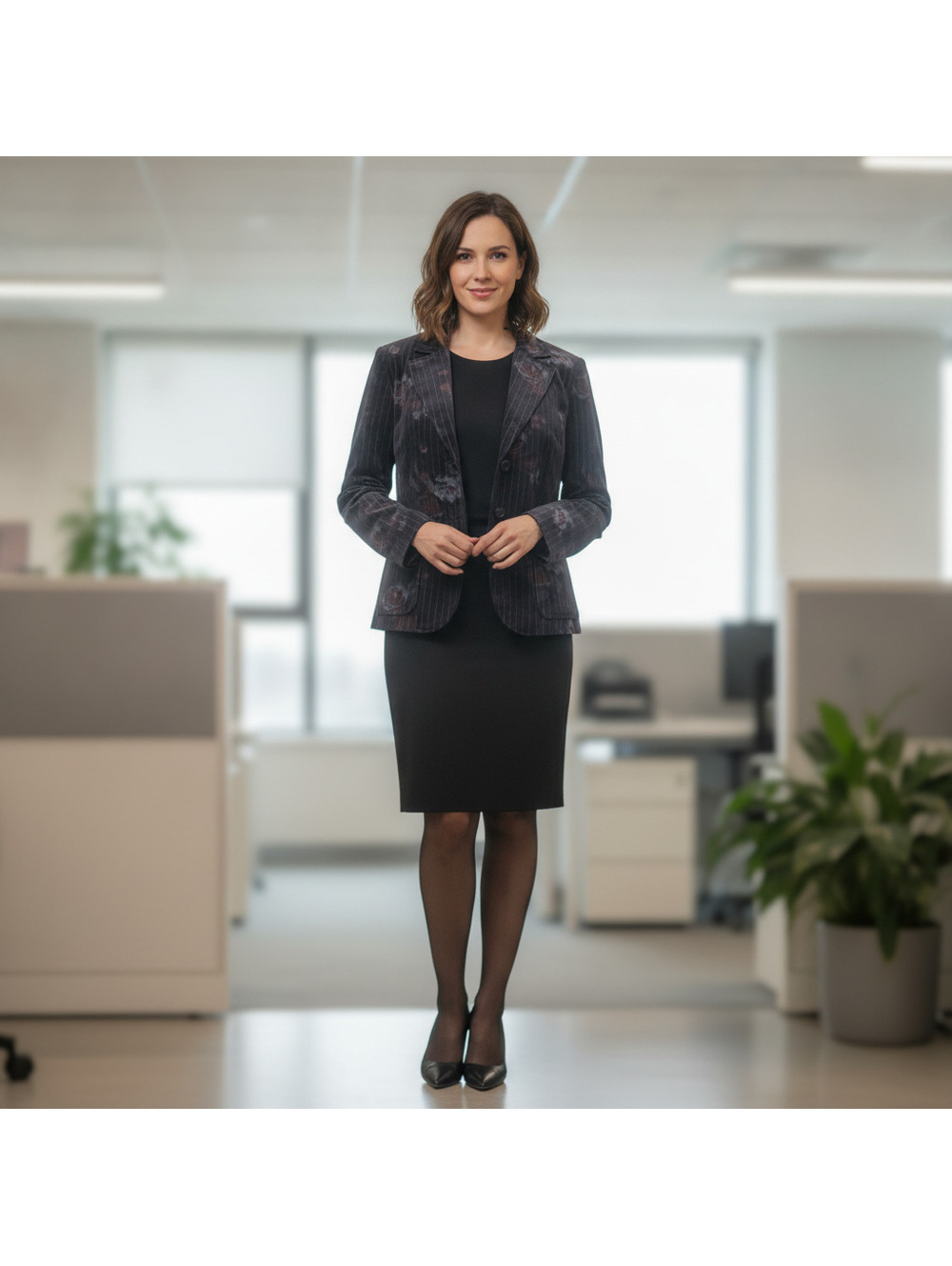 Doncaster Sport Women's Black Pinstripe Floral Blazer Jacket Cotton